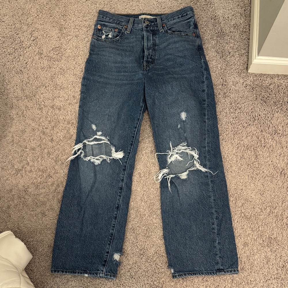 Levi's Blue Distressed Ankle Jeans